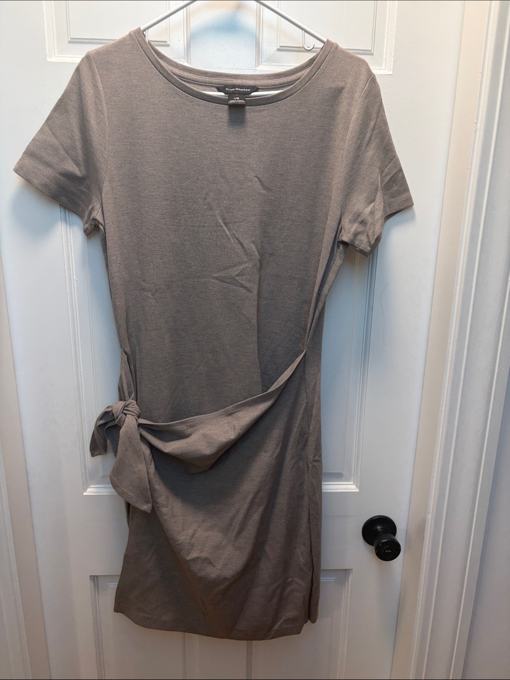 Club Monaco Taupe Tie-Waist Short Sleeve Mini Dress